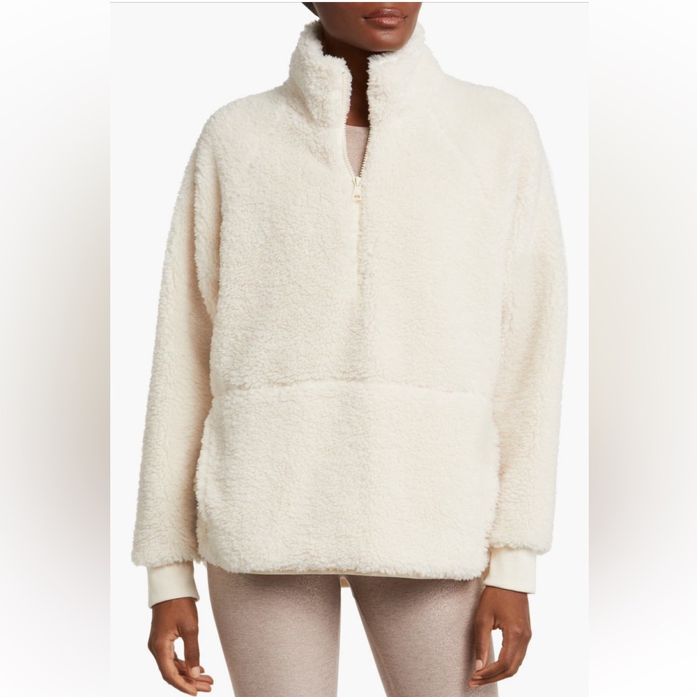 Beyond Yoga Take Flight Sherpa Teddy Ivory Pullover Half Zip Fleece NWOT Size XS